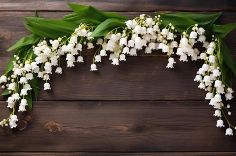 Premium AI Image | lily of the valley on a wooden background.