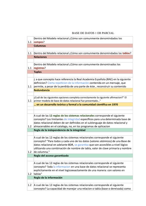 Base De Datos Preguntero Primer Parcial Base De Datos Er Parcial