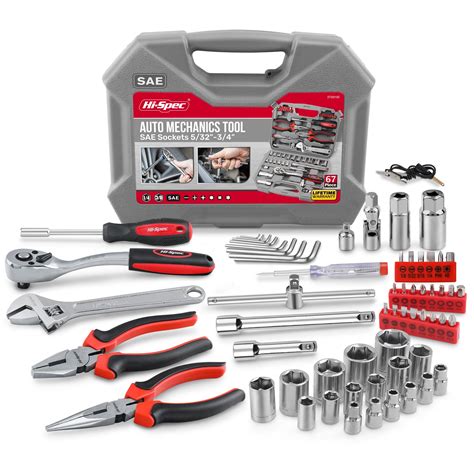 Hi-Spec Tools 67pc SAE Auto Mechanics Hand Tool Kit Set. Complete Car ...