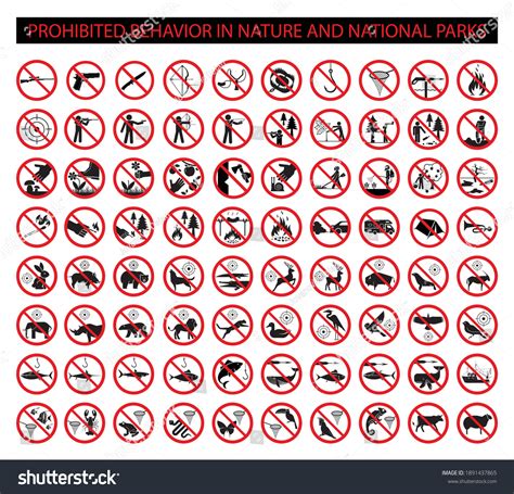 Set Of 80 Prohibition Signs For National Park Royalty Free Stock