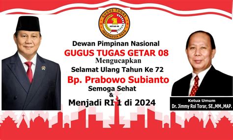 Dewan Pimpinan Nasional Gugus Tugas GETAR 08 Mengucapkan Selamat Ulang