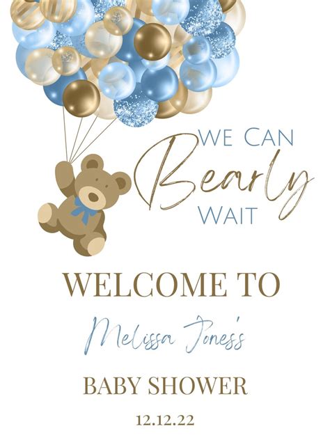 Editable We Can Bearly Wait Baby Shower Welcome Sign Bear And Etsy