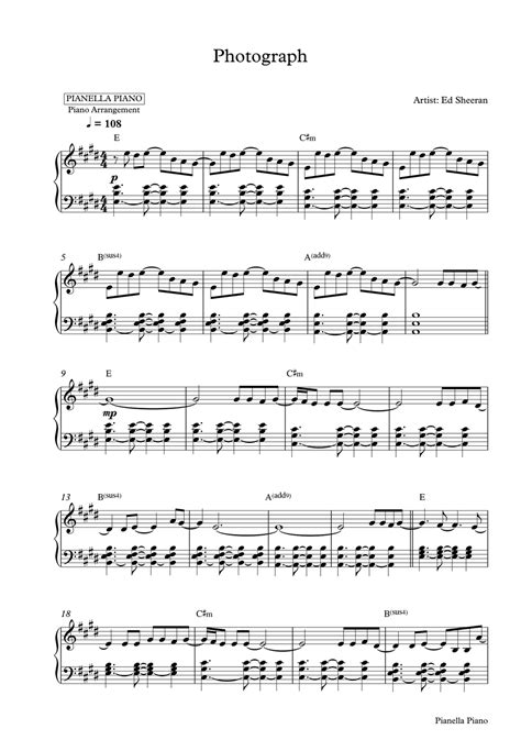 Ed Sheeran Photograph Piano Sheet By Pianella Piano Partitura