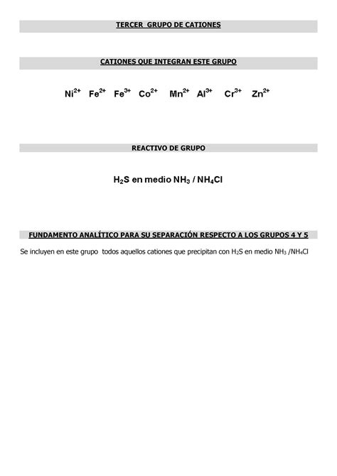 Grupo 3 Cationes TERCER GRUPO DE CATIONES CATIONES QUE INTEGRAN ESTE