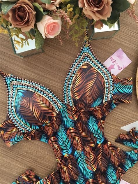 Maiô Chique E Elegante - Maiô Luxo Folhas - Chic Pra Elas