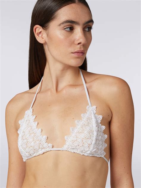 Lace Effect Knit Bikini With Lurex And Scalloped Edges White Missoni