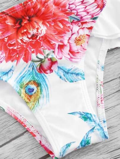 Ruffle Trim Flower Print Bikini Set Shein Sheinside