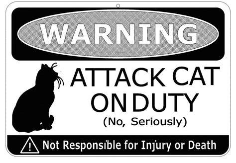 Warning Attack Cat On Duty Funny Sign Etsy