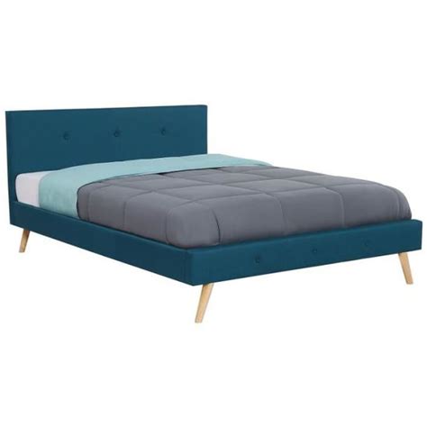 Lit Double Scandinave Oslo X Cm Tissu Bleu Canard Idmarket A