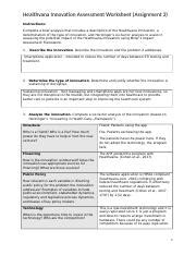 A Healthvana Innovation Assessment Worksheet Docx Healthvana