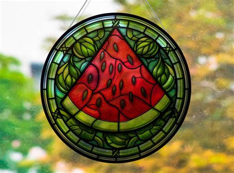 Faux Stained Glass Watermelon Slice Acrylic Suncatcher Etsy