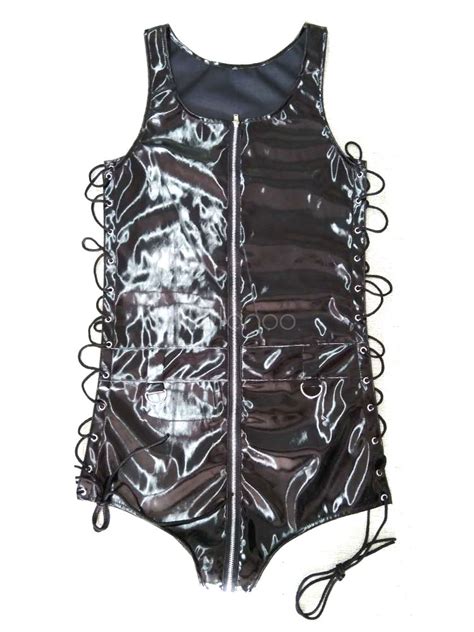 Men S Sexy Costumes Black Lace Up Jumpsuit Halloween Gay Costume Halloween Milanoo