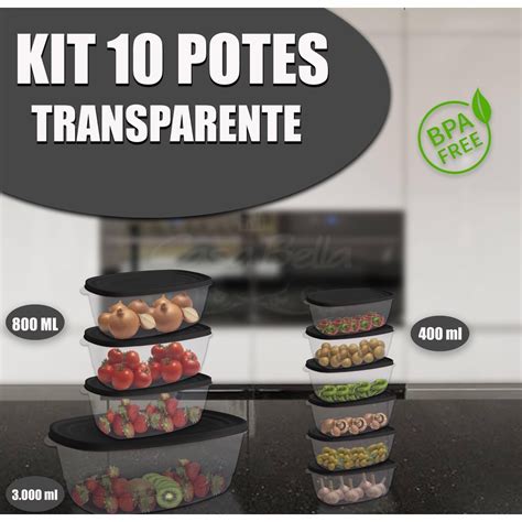 Kit Potes Bpa Free Tampa Colorida Freezer Microondas Vasilhas