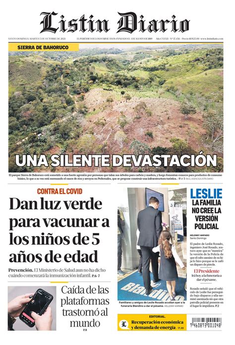 Portada Periódico Listín Diario Martes 05 Octubre 2021 Dominicanado