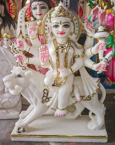 White Inch Makrana Marble Durga Mata Statue Temple Size Inch H