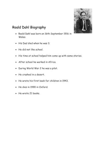 Roald Dahl Biography Comprehension Teaching Resources