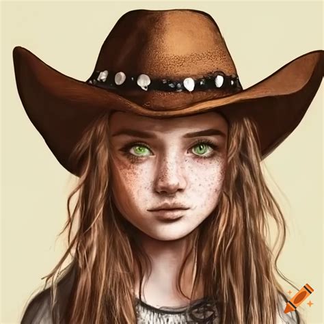 Girl With Freckles Wearing A Cowboy Hat