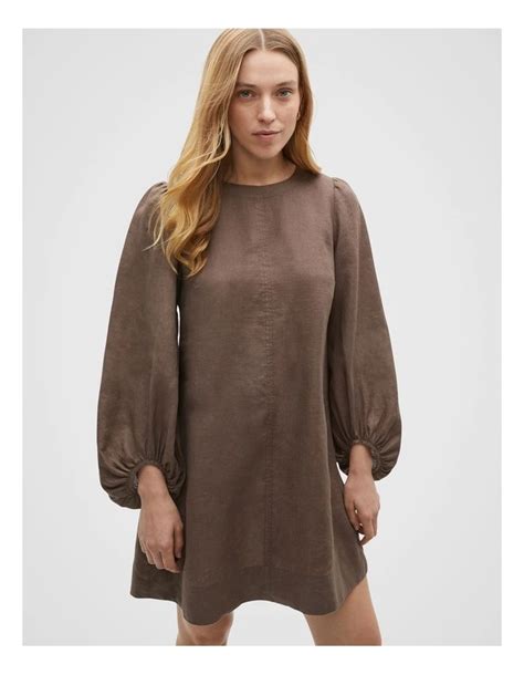 Seed Heritage Core Linen Mini Dress In Affogato Myer