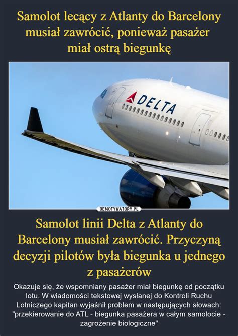 Samolot lecący z Atlanty do Barcelony musiał zawrócić ponieważ pasażer