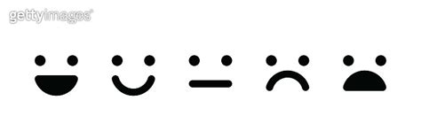 Basic Emoticons Set Five Facial Expression Of Feedback From Positive