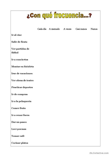 Con Qu Frecuencia English Esl Worksheets Pdf Doc