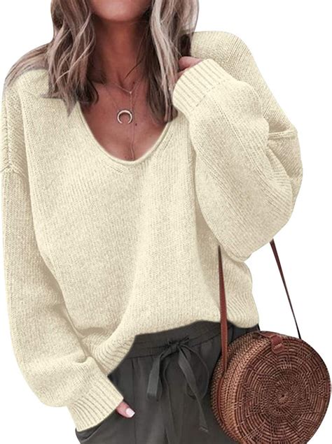 Pull Col V Femme Chandail Maille Tricot Pull Torsad Femme Oversize