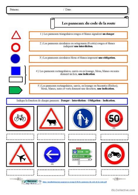 Les Panneaux Du Code De La Route Fra Fran Ais Fle Fiches Pedagogiques