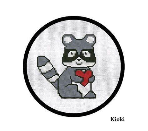 Cross Stitch Pattern Raccoon With Heart Instant By Tinyneedle