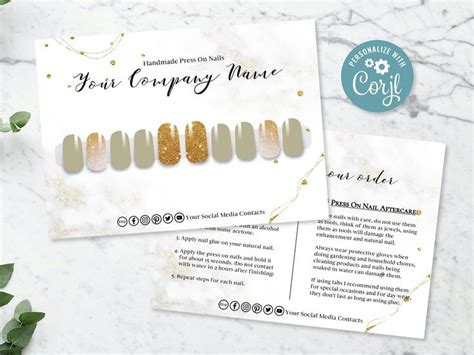 Press On Nails Aftercare Card Press On Nail Business Cards Thank You