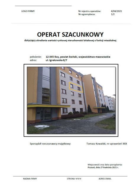 Operat Szacunkowy W Wersji Edytowalnej Pe Ny I Kompletny Przyk Ad Do