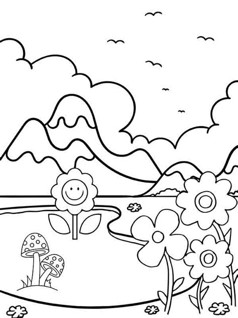 Flores Y Colinas Dibujos Para Colorear