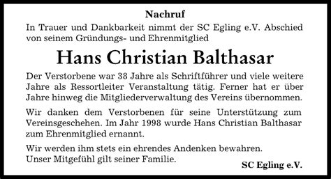 Traueranzeigen Von Hans Christian Balthasar Augsburger Allgemeine Zeitung