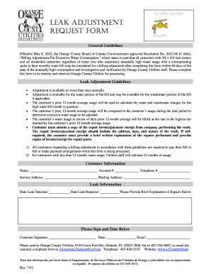 LEAK ADJUSTMENT REQUEST FORM Home Orange County Gov FL Fill Out And