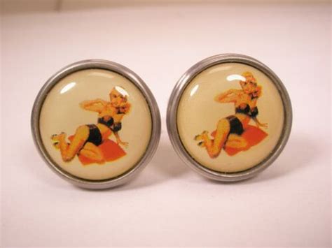 Hot Sexy Blonde Bathing Suit Pinup Girl Vintage Cuff Links Beach Blanket EBay