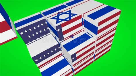 Usa And Israel Flags On Cube Concept Isolated On Green Screen Stock