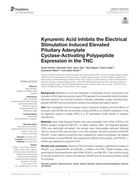 PDF Kynurenic Acid Inhibits The Electrical Stimulation Induced