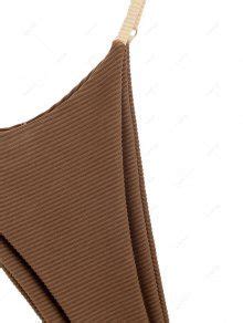 ZAFUL Ribbed Contrast Binding High Leg String Bikini Swimwear In COFFEE ZAFUL