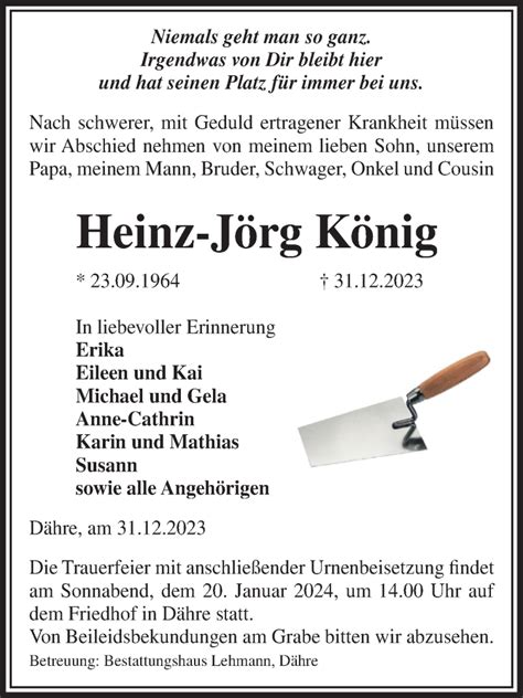 Traueranzeigen von Heinz Jörg König abschied nehmen de