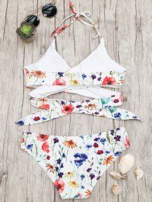 Cut Out Tiny Floral Wrap Bikini In WHITE ZAFUL