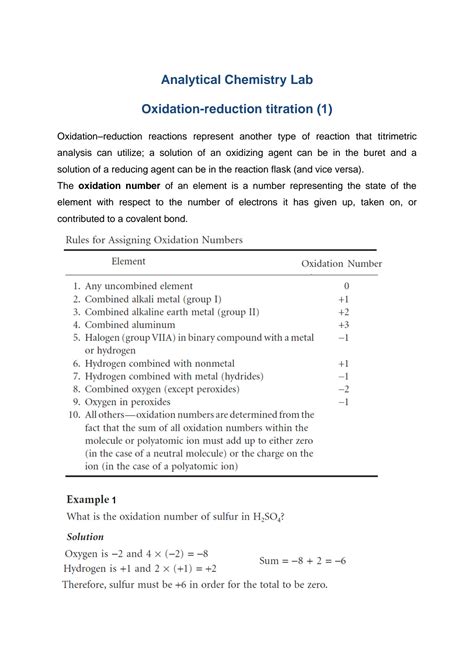 Solution Analytical Chemistry Lab Oxidation Reduction Titration