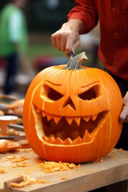 Premium Ai Image Man Carving A Sinister Jack O Lantern