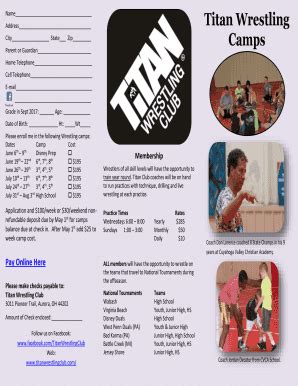 Fillable Online Titan Wrestling Camps Titan Wrestling Club Fax Email