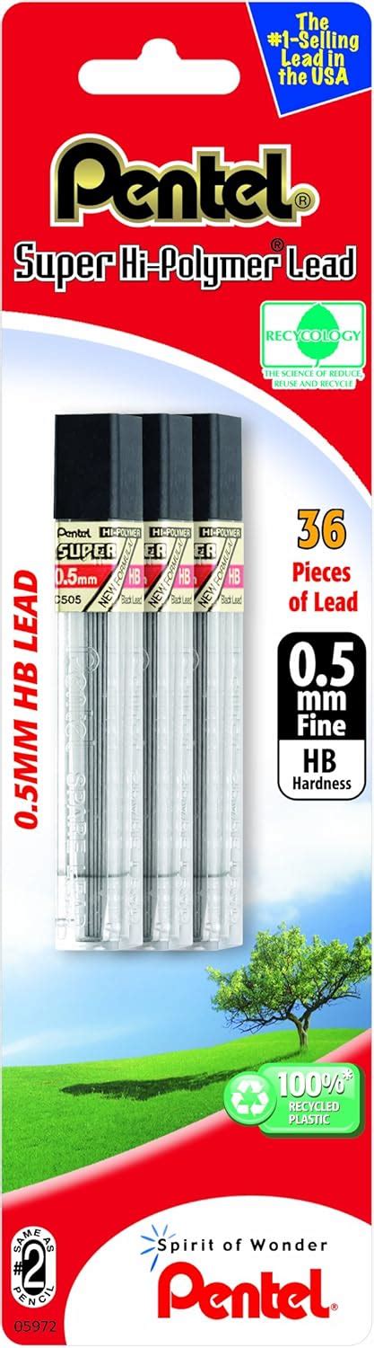 Pentel Refil de grafite super alto polímero de 0 5 mm fino HB 36