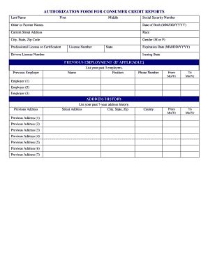 Fillable Online AUTHORIZATION BFORMb FOR CONSUMER REPORTS Fax Email