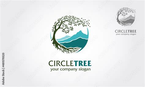 Circle Tree Vector Logo Tree And Mountain Vector Design Elements