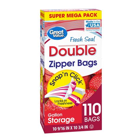 Great Value Fresh Seal Double Zipper Gallon Storage Bags Super Mega Pack 110 Count