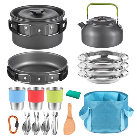 Tomshoo Kitchen Ware Cookware Mess Kit Pan Set Outdoor Pot Pan Plates