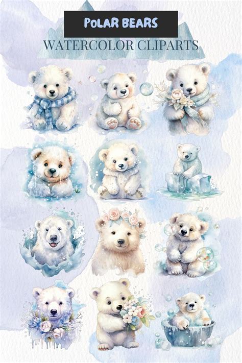 Polar Bears Watercolor Cliparts