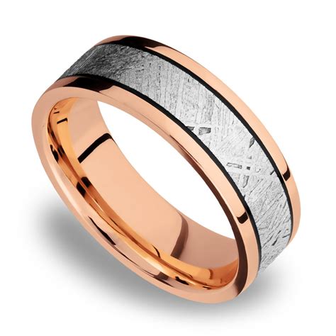 Ride On 14k Rose Gold Mens Band With Meteorite Inlay 75mm