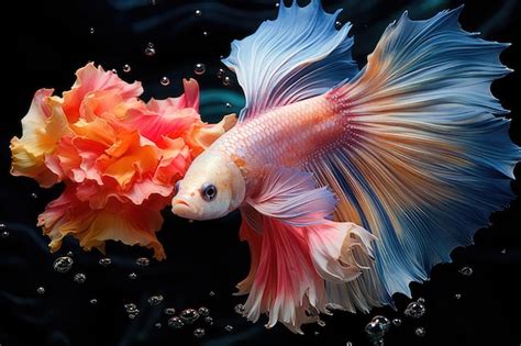 Premium Photo A Halfmoon Betta Fish Swimming In A Lotus Flower